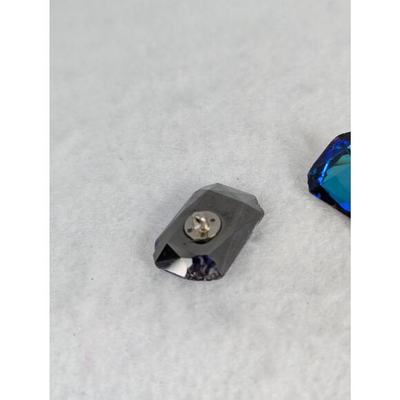 2 damaged blue rhinestone buttons for craft use. angle cut - Picture 3 of 5